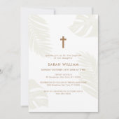 Elegante neutrale Boho laat gouden kruis doop Kaart (Voorkant)