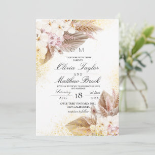 Elegante Neutrale Boho Pampas Bruiloft Kaart