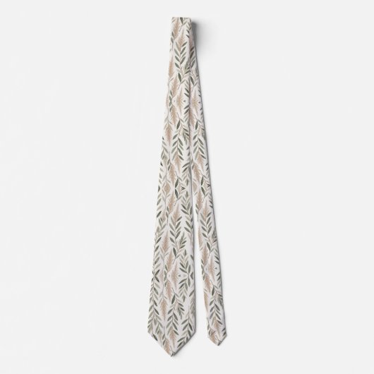 Elegante neutrale botanische olijf Pampas Stropdas (Voorkant)