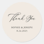 Elegante Neutrale Bruiloft | Dank u Ronde Sticker (Voorkant)