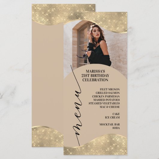 Elegante neutrale en champagnetoon menu (Voorkant / Achterkant)