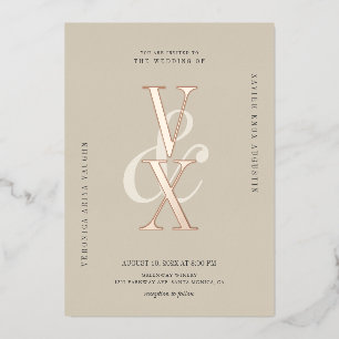 Elegante neutrale en roze gouden typografie bruilo folie uitnodiging