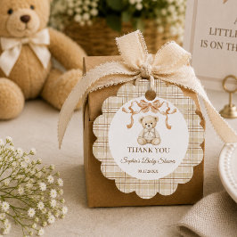 Elegante neutrale geruite babyshower dank je bedankjes labels
