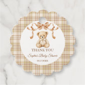 Elegante neutrale geruite babyshower dank je bedankjes labels (Voorkant)