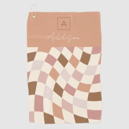 Elegante neutrale geruite gepersonaliseerde monogr golfhanddoek
