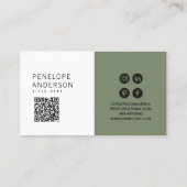 Elegante Neutrale Groene QR Code Boho Chique Moder Visitekaartje (Achterkant)