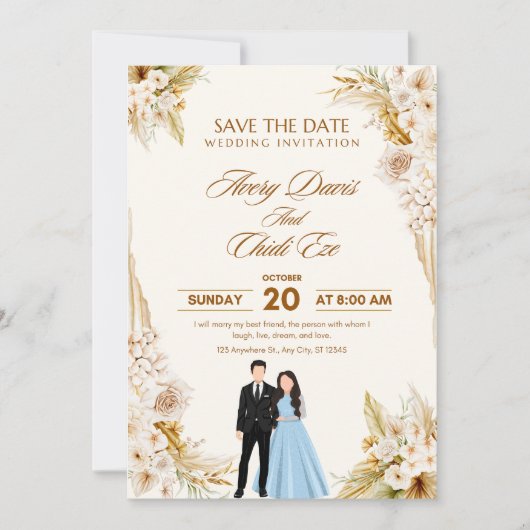 Elegante neutrale huwelijksjabloon kaart (Voorkant)