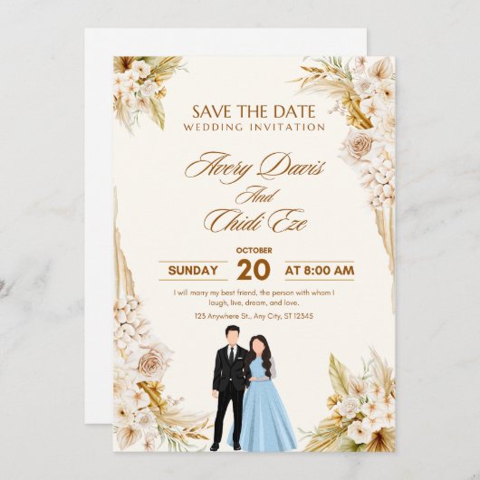 Elegante neutrale huwelijksjabloon kaart (Voorkant / Achterkant)