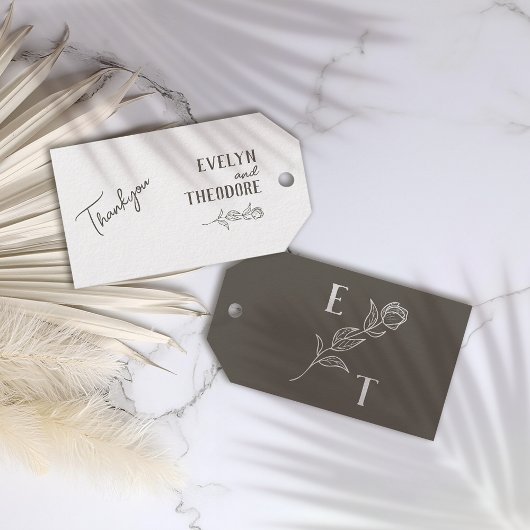 Elegante Neutrale Lijn Kunst Bloem Bruiloft Cadeaulabel