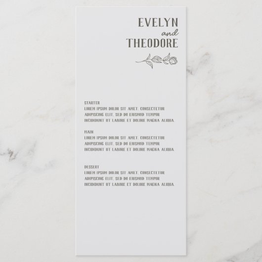 Elegante Neutrale Lijn Kunst Bloem Bruiloft Menu (Voorkant)