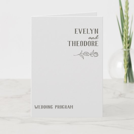 Elegante Neutrale Lijn Kunst Bloem Bruiloft Programma (Voorkant)