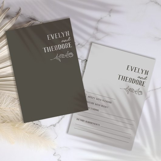 Elegante Neutrale Lijn Kunst Bloem Bruiloft RSVP Kaartje