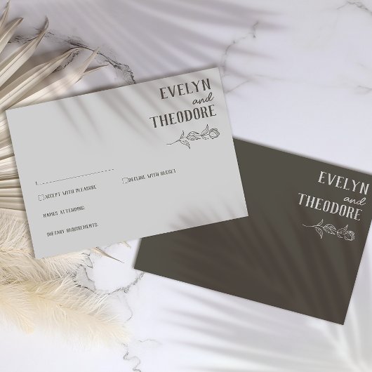 Elegante Neutrale Lijn Kunst Bloem Bruiloft RSVP Kaartje