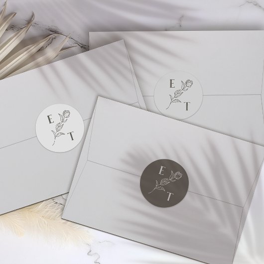 Elegante Neutrale Lijn Kunst Bloem Bruiloft Sticke Labels