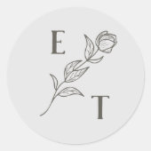 Elegante Neutrale Lijn Kunst Bloem Bruiloft Uitnod Ronde Sticker (Voorkant)