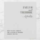 Elegante Neutrale Lijn Kunst Bloem Bruiloft Uitnod Wijn Etiket (Enkel label)