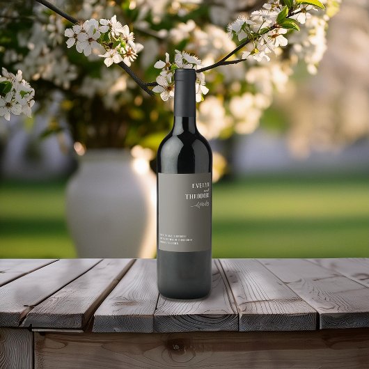 Elegante Neutrale Lijn Kunst Bloem Bruiloft Uitnod Wijn Etiket