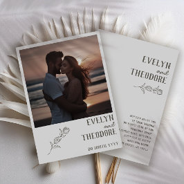 Elegante Neutrale Lijn Kunst Bloem Foto Uitnodigin Kaart