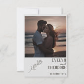 Elegante Neutrale Lijn Kunstbloem met foto Bruilof Save The Date (Achterkant)