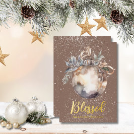 Elegante neutrale ornament goud gezegende script folie feestdagenkaart