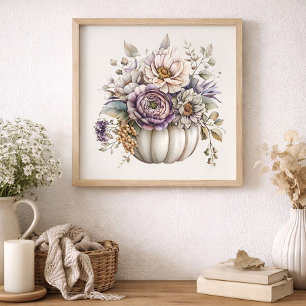 Elegante Neutrale Pompoen Bloemrijke Herfst Cottag Poster
