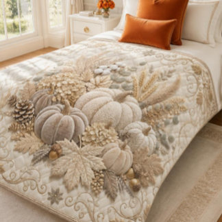 Elegante Neutrale Pompoenoogst Fleece Deken