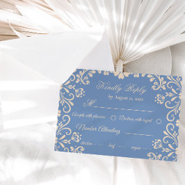 Elegante neutrale stoffige blauwe trouw RSVP kaartje