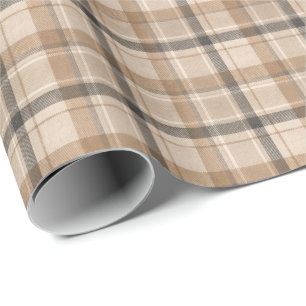 Elegante Neutrale Tartan Plaid Kerstmis Cadeaupapier