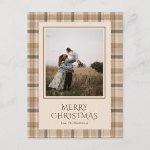 Elegante neutrale tartan ruit foto Kerstmis Feestdagenkaart