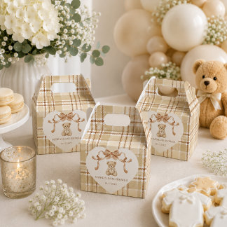 Elegante neutrale teddybeer-babyshower bedankdoosjes