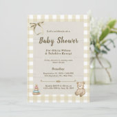 Elegante neutrale teddybeer babyshower kaart (Staand voorkant)