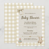 Elegante neutrale teddybeer babyshower kaart (Voorkant / Achterkant)