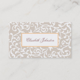 Elegante Neutrale Tone Damask Vrouwelijke Bloemen Visitekaartje