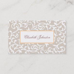 Elegante Neutrale Tone Damask Vrouwelijke Bloemen Visitekaartje