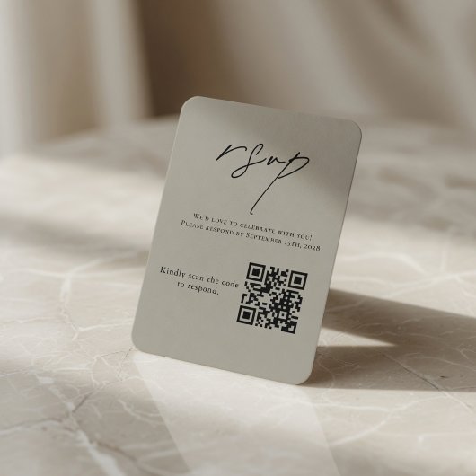 Elegante neutrale trouw-RSVP QR-code reactie  Informatiekaartje