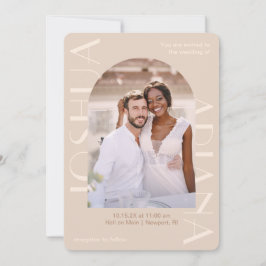 Elegante neutrale twee foto QR RSVP bruiloft Kaart