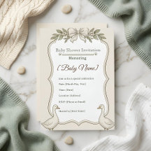 Elegante neutrale vintage babyshower uitnodiging