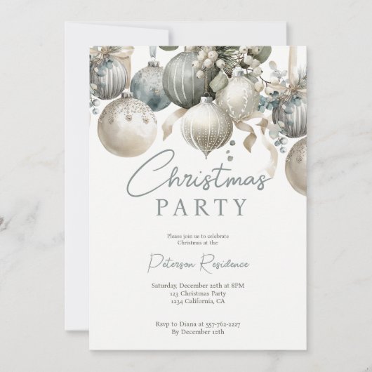Elegante Neutrale Waterverf Baubles Kerstfeest Kaart (Voorkant)