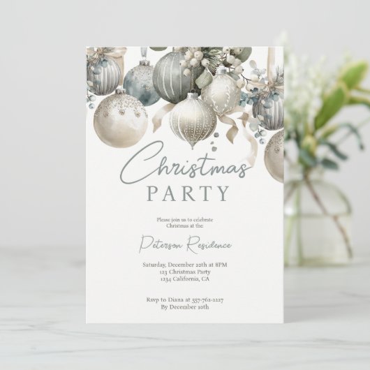 Elegante Neutrale Waterverf Baubles Kerstfeest Kaart (Staand voorkant)