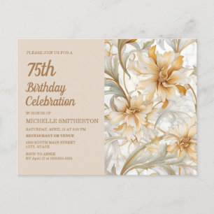 Elegante Neutrale Waterverf Bloemen 75ste Verjaard Uitnodiging Briefkaart