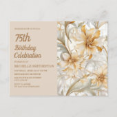 Elegante Neutrale Waterverf Bloemen 75ste Verjaard Uitnodiging Briefkaart (Voorkant)