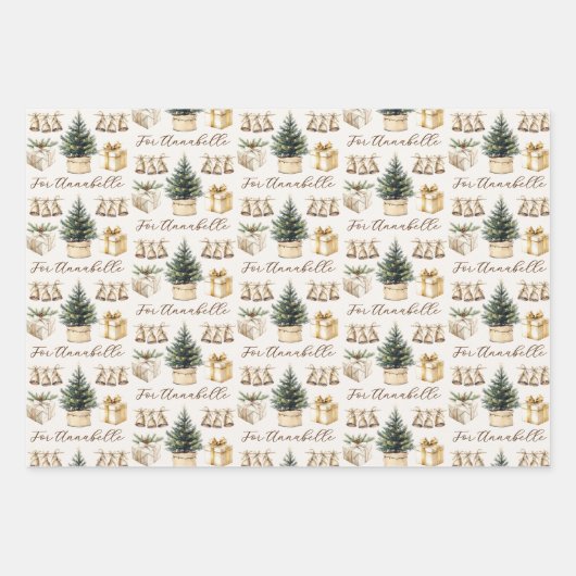 Elegante Neutrale Waterverf Kerstvakantie Print Inpakpapier Vel (Voorkant 3)