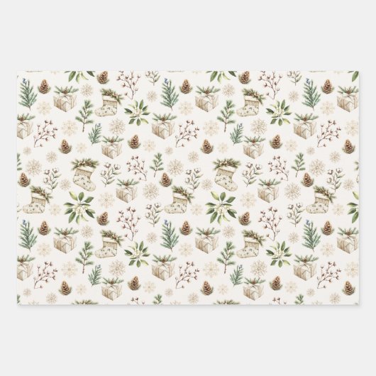 Elegante Neutrale Waterverf Kerstvakantie Print Inpakpapier Vel (Voorkant)