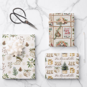 Elegante Neutrale Waterverf Kerstvakantie Print Inpakpapier Vel