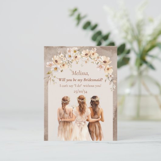 Elegante neutrale wilde bloemen boho boog bruidsme kaart (Staand voorkant)