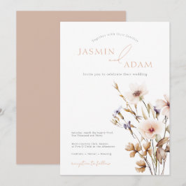 Elegante Neutrale Wilde Bloemen Bruiloft Kaart