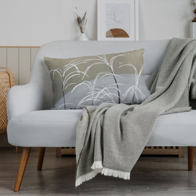 Elegante Neutrals Moderne Minimalistische Japanse  Accent Kussen (Add style to your home with this elegant neutrals vintage Japanese grass pattern accent throw pillow)