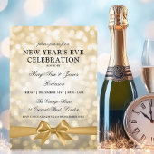 Elegante New Years Eve Gold Bokeh Lights Bow Kaart