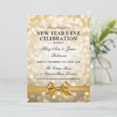 Elegante New Years Eve Gold Bokeh Lights Bow Kaart (Staand voorkant)