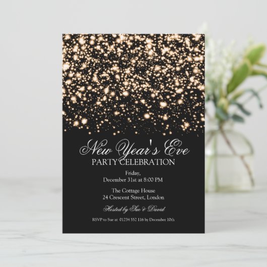 Elegante New Years Eve Gold Midnight Glam Kaart (Staand voorkant)